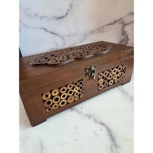 Vintage Decorative Wood Box Rustic Boho Storage Box with Lid